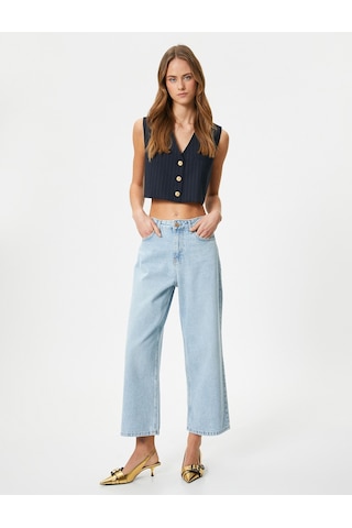Koton Geniş Kısa Paça Kot Pantolon Standart Bel Pamuklu Cepli - Bianca Crop Jean Bleach 4sal40009md Açık Mavi