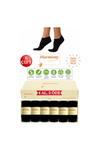 Harmony Collectıon Bambu Erkek Siyah Patik 6 Çift Özel Kutulu Burun Dikişsiz, Premıum Socks