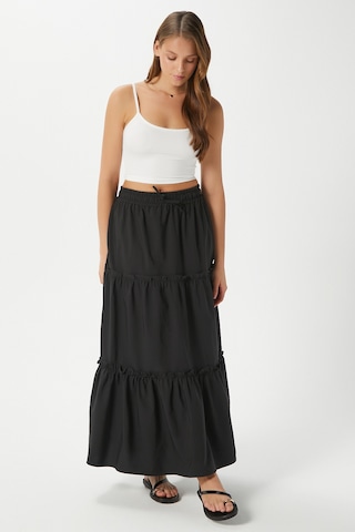 Kadın Elanora Siyah Astarlı Katlı Poplin Etek Siyah