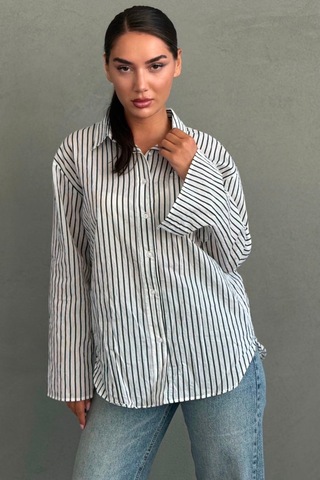 Madmext Beyaz Çizgili Sendy Kumaş Kadın Gömlek Mg2834