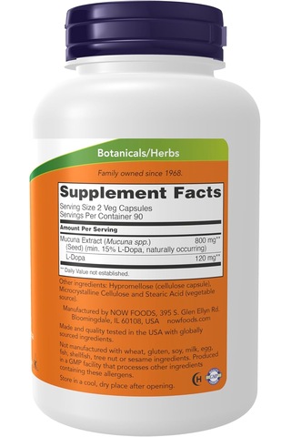 Now Foods Dopa Mucuna Standardized Mucuna Extract With Naturally Occurring 15% L-dopa 180 Veg Caps