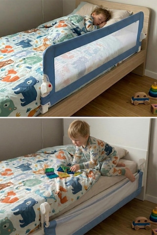 Wellgro Littles 150 48 CM Yatak Bariyeri, Çocuk Yatak Korkuluğu Mavi
