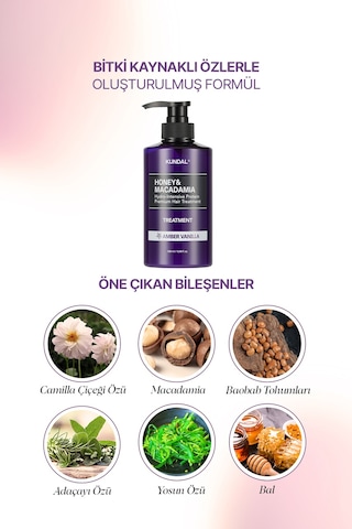 Yoğun Nemlendirici Ve Besleyici Saç Kremi Kundal Honey & Macadamia Protein Treatment Amber Vanilla