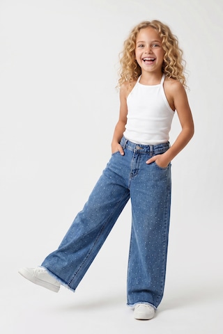 Joy Kids Kız Çocuk Boydan Taşlı Bilek Üstü Kot Pantolon 9-16yaş Mavi Açık Mavi