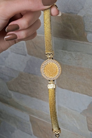 Kauçuklu Gold Simli Tuğralı Bileklik Sarı Altın