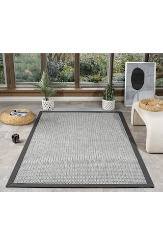 Mariesse Home Bordürlü Hasır Dokulu Sisal Salon Mutfak Koridor Kesme Yolluk Dokuma Makine Halısı Tekbördürlüsisal 667grisiyah