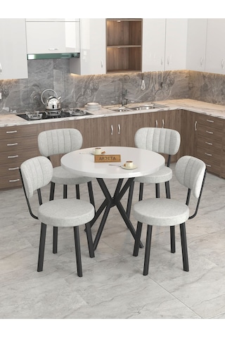 Mygusi Azra Mutfak Masa Takımı 90 Cm Masa Beyaz Masa + 4 Sandalye Açıkgri