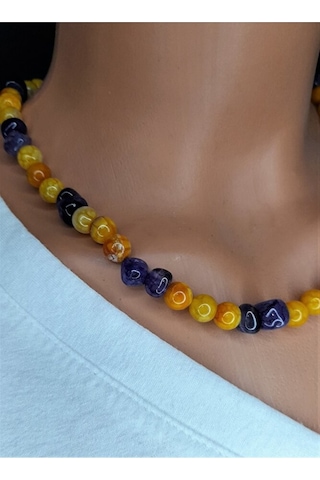 Sarı Ve Mor Akik Motivasyon Arttırıcı Kolye Bileklik Seti Çok Renkli