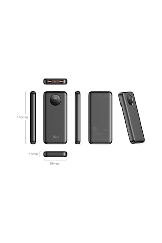 Juo MT03277 10000 mAh 22.5 W Dijital Led Ekranlı Taşınabilir Hızlı Şarj Powerbank Siyah