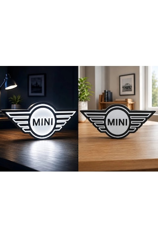 Mini Cooper Masa Lambası , Mini Cooper Logolu Led Işıklı Masa Lambası , Mini Cooper Gündüz Gece Masa Siyah