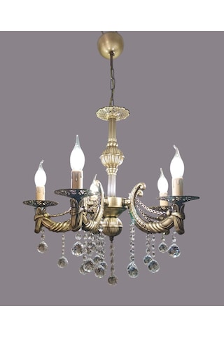 Kristal Top Taşlı Zincirli Kollu Eskitme Kaplamalı Metal Avize