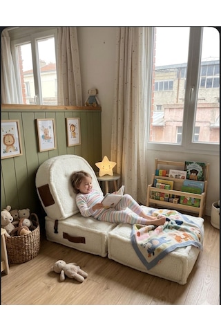 Viscolog Comfy Premium Teddy Kumaşlı Fermuarlı Modüler Çocuk Koltuğu Aktivite Ve Yer Minderi Seti 50x50 70cm Krem