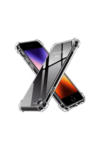Apple Uyumlu iPhone SE 2 2020 Kamera Korumalı Antişok Airbag Köşe Korumalı Silikon Şeffaf Kapak