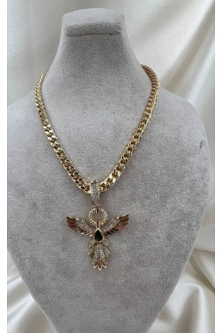 Bb İthal Zümrüdü Anka Kuşu Kolye Altın - Beyaz