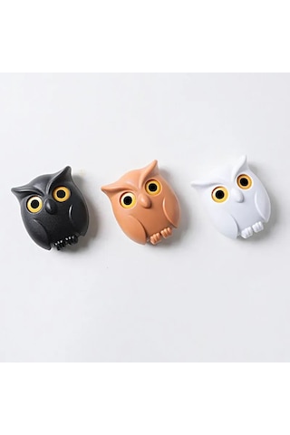 Xindoker Şirin Baykuş Tasarımlı Manyetik Anahtarlık Seti - 3'lü Paket Beyaz, Siyah, Kahve