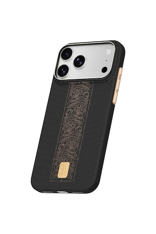 Apple iPhone Uyumlu 18 Pro Max Kılıf M-safeli Raptic Aramid Skin Rise Serisi 24 Ayar Altın Kaplamalı Karbon Siyah