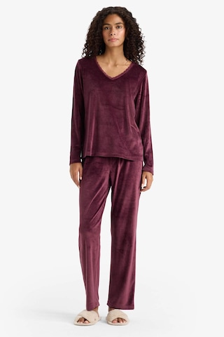 Defacto Pijama Takımı Regular Fit Uzun Kollu Velur Üst Uzun Alt-fall İn Love E8691ax25wnbr232 Bordo-br232