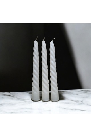 Denic 3 Lü Parlak Beyaz   İtalyan Burgulu   Şamdan Mum  Kıvrımlı Mum