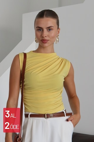 Balenbi Kadın Kolsuz Büzgü Detaylı Sandy Bluz 1102 Sarı