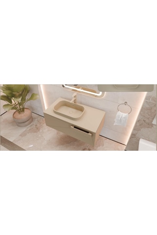 Real Stone Pure Etajerli 70x50 Siyah Granit Banyo Lavabosu Siyah