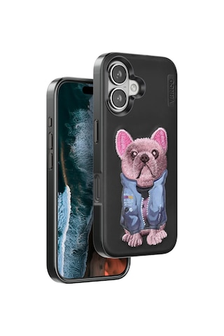 Venco - 58 - Apple iPhone Uyumlu 16 Cute Desenli Kapak - Spt-gld - - Siyah Sıyah