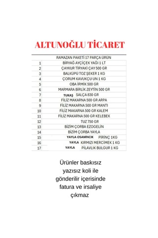 Ramazan Kumanya Erzak Paketi Gıda Kolisi 17 Parça Ürün