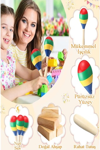 Marakas Renkli Ahşap 6 Lı Set Çıngıraklar Eğlenceli Marakas Renkli Müzik Aksesuarları Çocuk Eğitici Oyuncak