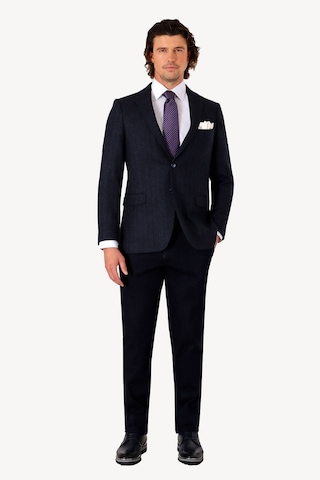 Erkek Lacivert Kışlık Yünlü Regular Fit Desenli Tek Ceket Lacivert