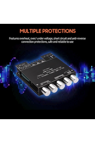 Ruicoo 2.1 Kanal Bt 5.0 Dijital Güç Amfi Modülü Dıy Seti - 50wx2 + 100w, Tekerlekli Tonalite Ayarı, Aux Girişi, 12-24v Dc Besleme