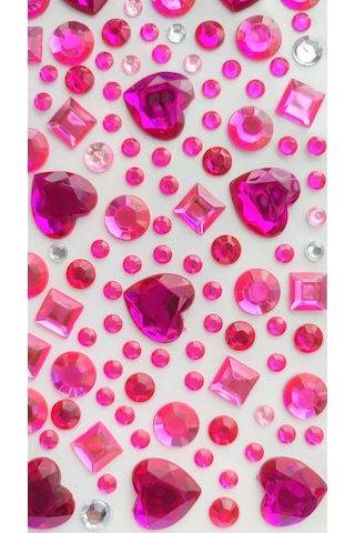 Taş Sticker Pembe Kalpler Yapışkanlı Saç , Yüz Ve Tırnak Taşı Işı