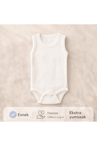 Ayağıma Getir Novibaby 3'lü Ribana Bebek Atlet Body Zıbın Raporlu Çıtçıtlı Beyaz 100% Pamuk - Ribana Bebek Body Zıbın Çok Renkli