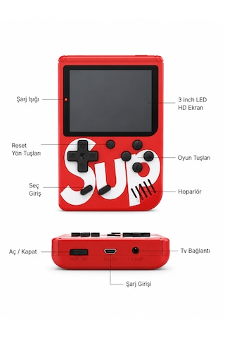 Gamebox Taşınabilir Video Oyun Konsolu 400 Oyunlu Mini Atari Gameboy