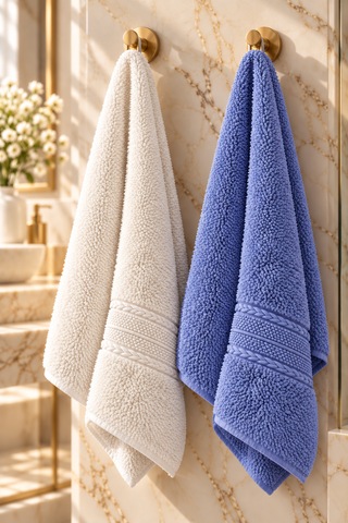 Puffy 2 Adet %100 Bambu Renkli Çavuş Desenli Ultura Yumuşak 50x85 Cm Havlu / Yüz Havlusu / Saç Havlusu / Çeyiz Seti Açık Mavi