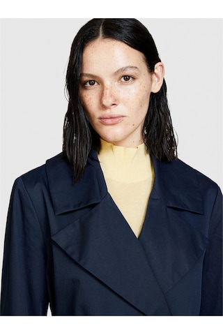 Sisley %100 Pamuk Geniş Yaka Beli Kuşaklı Trençkot Kadın Lacivert Trençkot - 324p2nnsln025