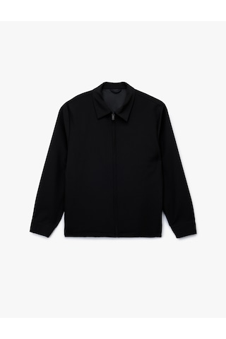 Koton Slim Fit Uzun Kollu Gömlek Yaka Fermuarlı Bomber Ceket Siyah 6wam20008ıw Siyah