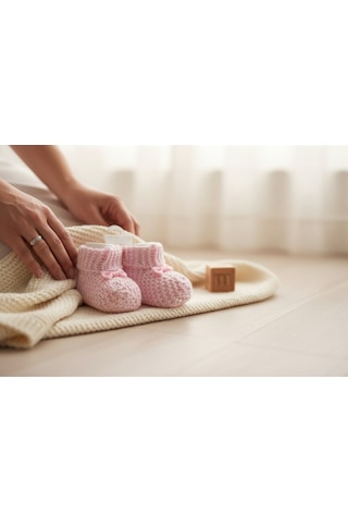 Balbeybi Örgü Triko Yenidoğan Bebek Patiği 0 6 Ay Unisex Ponponsuz Yumuşak Patik Pembe