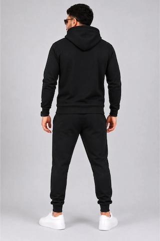 Abluka Online Erkek İki İplik Kapüşonlu Kanguru Cepli Sweatshirt Jogger Pantolon Alt Üst Eşofman Takımı -siyah