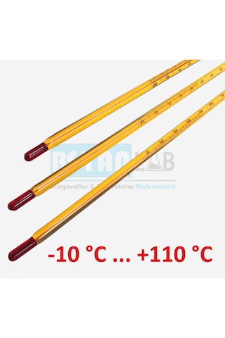 Kimya Termometre Cam Baget Tipi Alkollü - Sarı - -10 … +110 °
