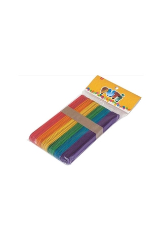 Puti Renkli Ahşap Geniş Dondurma Dil Çubuğu 50 Li Paket