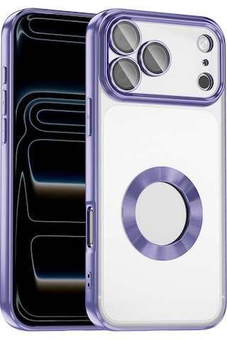 Apple Uyumlu iPhone 17 Pro Kılıf Kamera Korumalı Logo Gösteren Zore Omega Kapak - Gold Gold