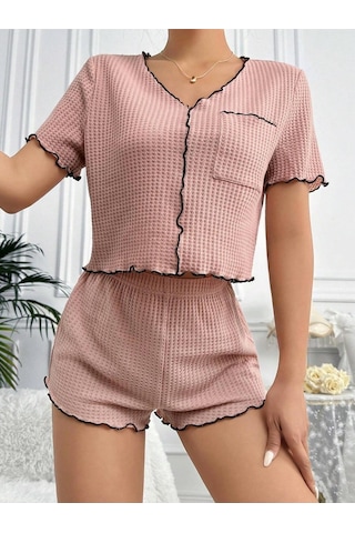 Bella Notte Gül Kurusu Pamuklu Özel Örme Kumaş Pijama Takımı Pembe