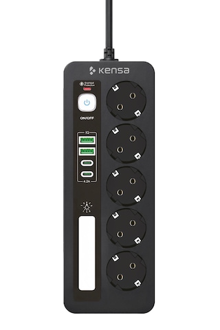 Akım Korumalı Dokunmatik Led Işıklı Priz 5'li + 2x Usb-a + 2x Usb-c 2 Metre Kablo 0 - 2 M