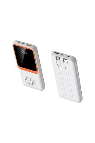 10000mah Powerbank 22.5w Hızlı Şarj Özellikli Type C Ve Lightning Kablolu Pd Taşınabilir Şarj Aleti Beyaz