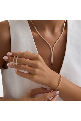 14 Ayar Su Yolu Set Sarı Altın İki Sıra T14338