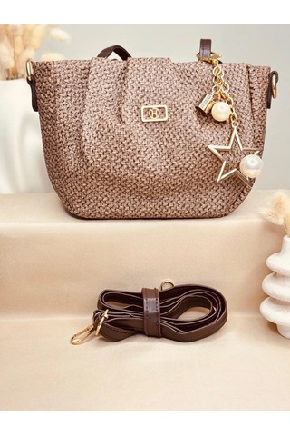Elora Atelier Hobo Hasır Kahve Charmlı Çanta Çok Renkli