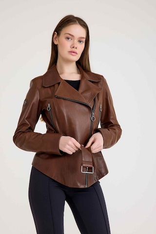 Regular Biker Bayan Deri Ceket Vb-7 Bk-1653 - 20303 Kahverengi