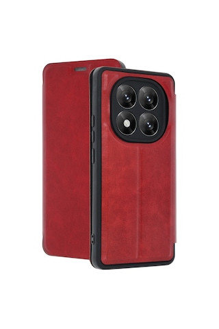 Newface - 380 - Xiaomi Redmi Note 14 Pro 5g Kılıf Flip Cover - Csmo-tex - - Kırmızı