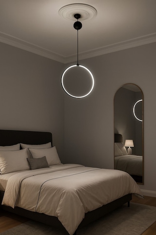 Modern Siyah Led Halka Avize Yatak Odası Ve Salon İçin Tekli Sarkıt Aydınlatma Siyah