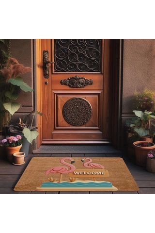 Valerine Life Pembe Flamingo Çifti Welcome Kapı Önü Paspası 45 x 70 CM