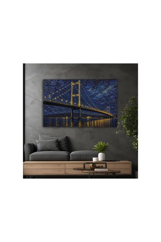 Van Gogh Tarzı Boğaz Köprüsü Cam Tablo, Ünlü Ressam Klasik Sanat Temperli Cam Duvar Tablosu, Uv Baskılı Salon Ofis Duvar Dekoru, Modern Sanatsal Dekoratif Hediyelik